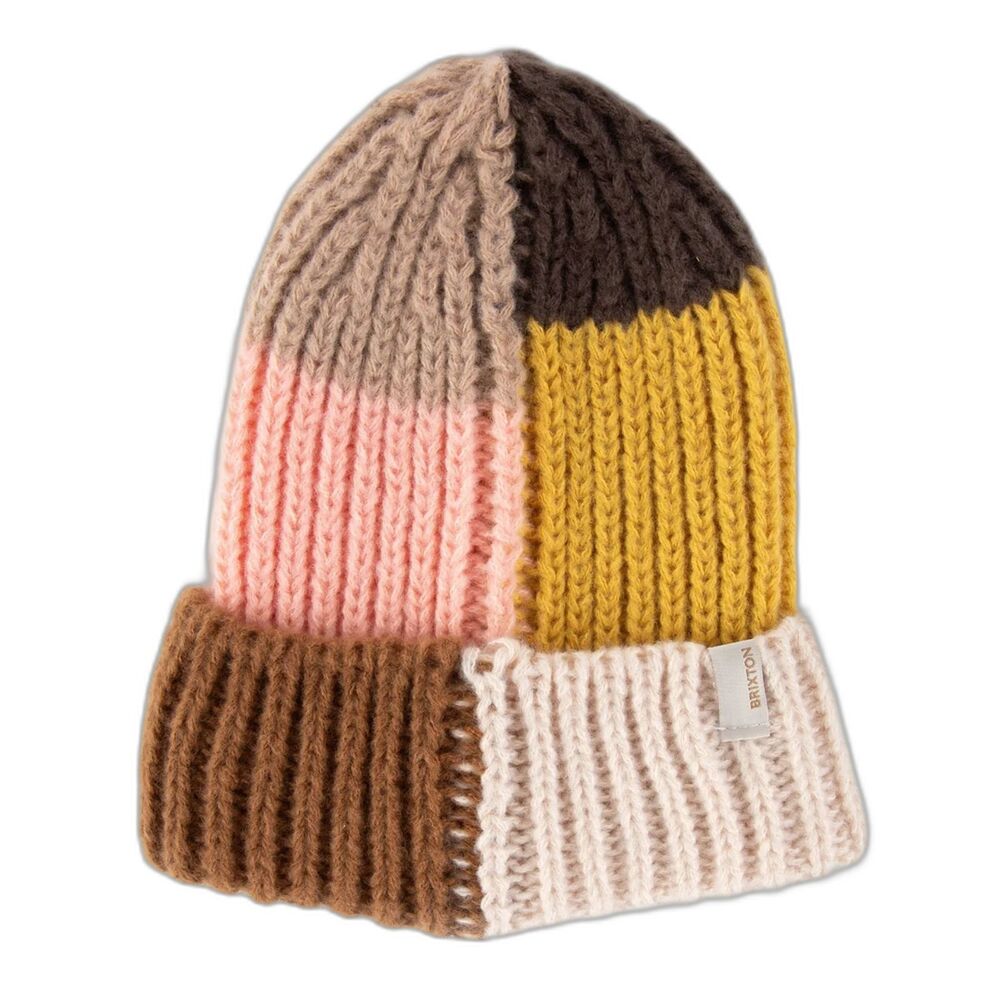 Brixton Fiona Womens Beanie Color Block Brown Pink Yellow Brown Winter Snow